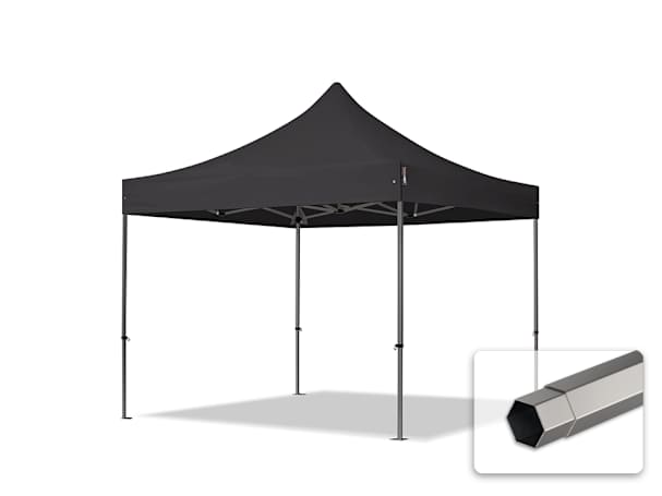 3x3m Stahl Faltpavillon, ohne Seitenteile, schwarz