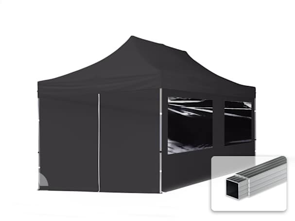 3x6m Aluminium Faltpavillon, inkl. 4 Seitenteile, schwarz