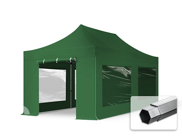 3x6m Aluminium Faltpavillon, inkl. 4 Seitenteile, dunkelgrün 3x6m Aluminium Faltpavillon, inkl. 4 Seitenteile, dunkelgrün