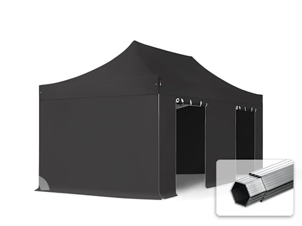 3x6m Aluminium Faltpavillon, inkl. 4 Seitenteile, schwarz 3x6m Aluminium Faltpavillon, inkl. 4 Seitenteile, schwarz