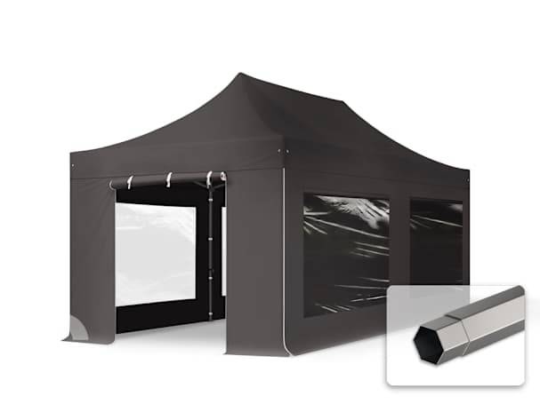 3x6m Stahl Faltpavillon, inkl. 4 Seitenteile, dunkelgrau