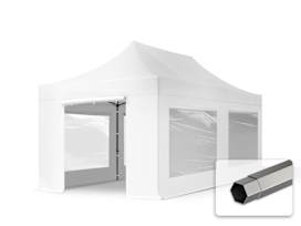 3x6m Stahl Faltpavillon, inkl. 4 Seitenteile, weiß