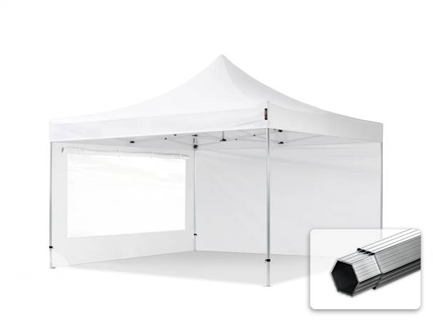 4x4m Aluminium Faltpavillon, inkl. 2 Seitenteile, weiß 4x4m Aluminium Faltpavillon, inkl. 2 Seitenteile, weiß