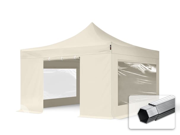 4x4m Aluminium Faltpavillon, inkl. 4 Seitenteile, creme 4x4m Aluminium Faltpavillon, inkl. 4 Seitenteile, creme
