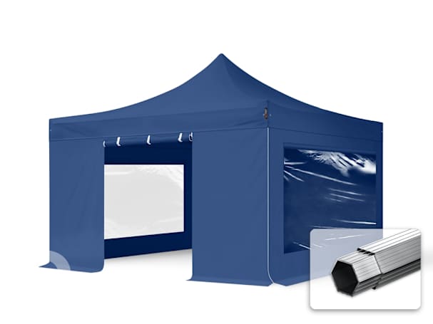 4x4m Aluminium Faltpavillon, inkl. 4 Seitenteile, blau 4x4m Aluminium Faltpavillon, inkl. 4 Seitenteile, blau