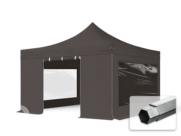 4x4m Aluminium Faltpavillon, inkl. 4 Seitenteile, dunkelgrau