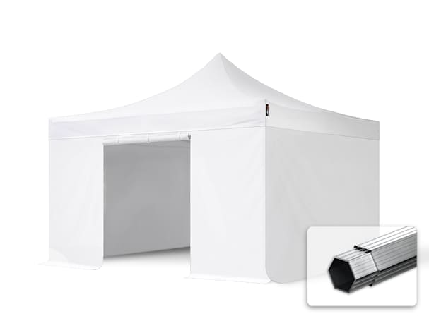 4x4m Aluminium Faltpavillon, inkl. 4 Seitenteile, weiß 4x4m Aluminium Faltpavillon, inkl. 4 Seitenteile, weiß