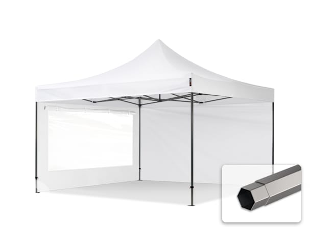 4x4m Stahl Faltpavillon, inkl. 2 Seitenteile, weiß