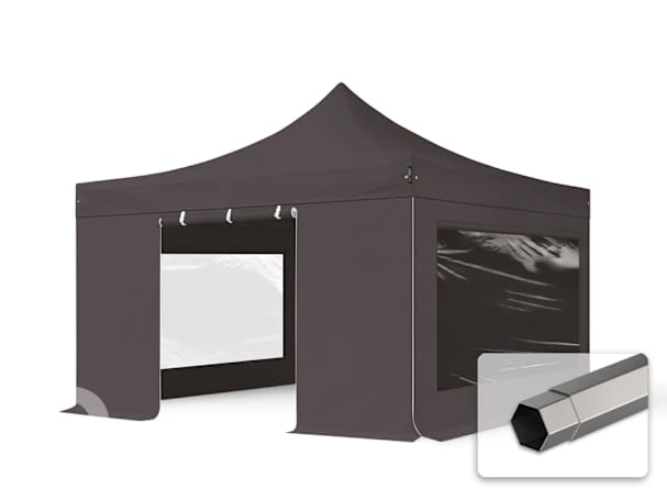 4x4m Stahl Faltpavillon, inkl. 4 Seitenteile, dunkelgrau