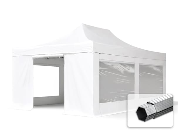 4x6m Aluminium Faltpavillon, inkl. 4 Seitenteile, weiß