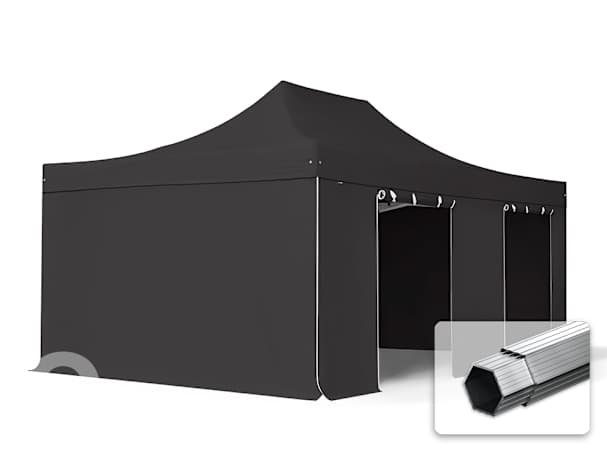 4x6m Aluminium Faltpavillon, inkl. 4 Seitenteile, schwarz