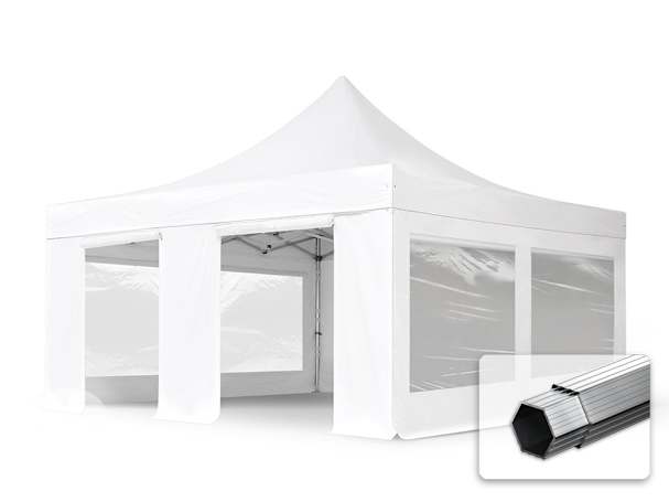 5x5m Aluminium Faltpavillon, inkl. 4 Seitenteile, weiß