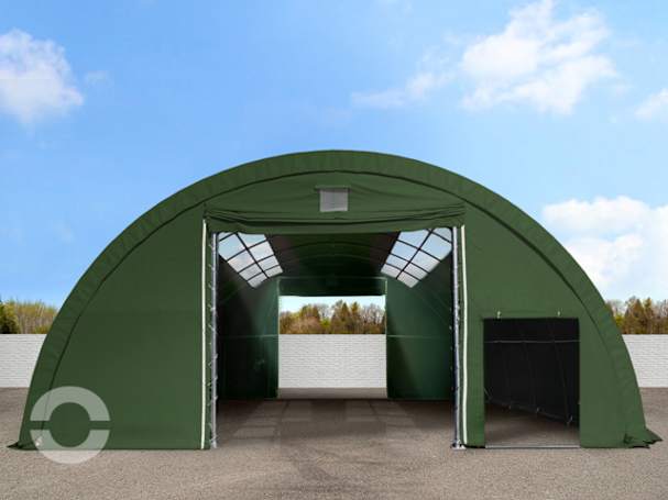 9,15x10m Rundbogenhalle, PRIMEtex-Plane, dunkelgrün, mit Statik