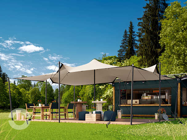 4,5x6 m Stretchzelt, inkl. Aluminium Pfosten-Set, Sand