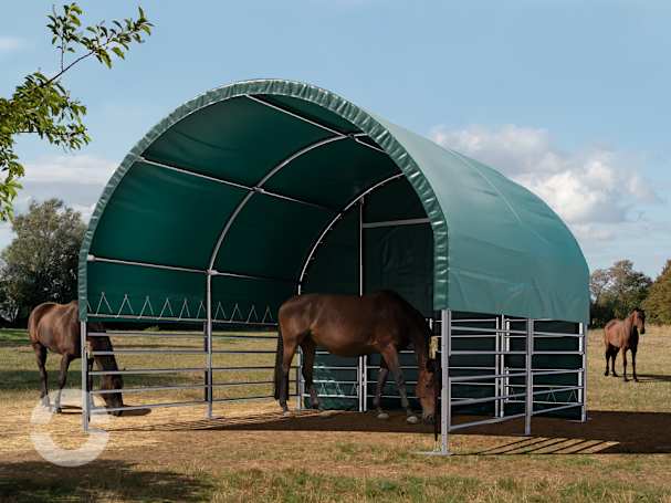 4x4m Weidezelt, PVC-Plane, dunkelgrün, Erdbefestigung