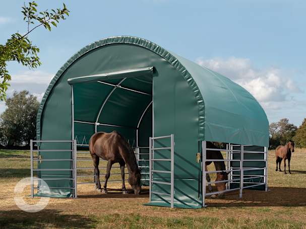 4x4m Weidezelt, PVC-Plane, dunkelgrün, Erdbefestigung