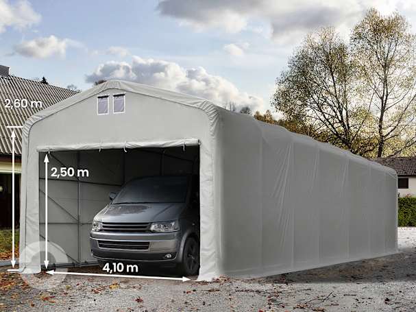5x20m Zeltgarage, PVC-Plane, grau, ohne Statik 5x20m Zeltgarage, PVC-Plane, grau, ohne Statik