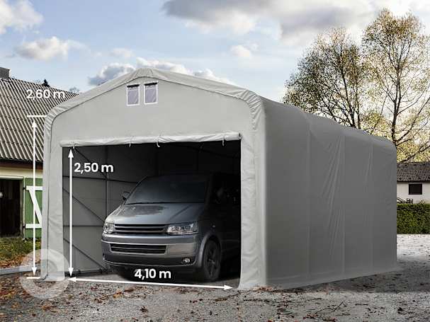 5x8m Zeltgarage, PVC-Plane, grau, ohne Statik 5x8m Zeltgarage, PVC-Plane, grau, ohne Statik