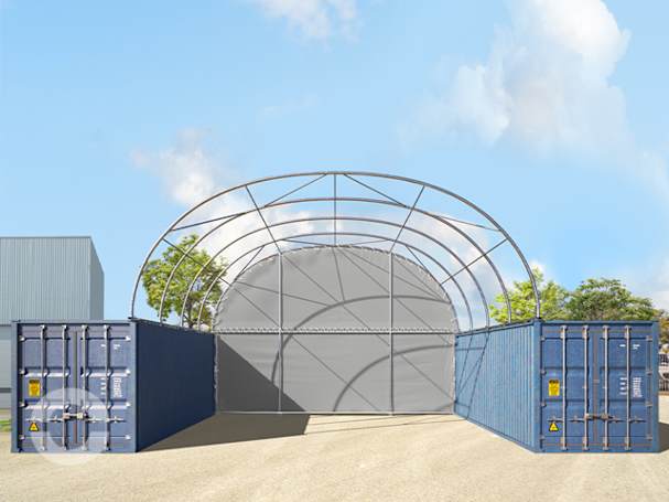 Rückwand für Container-Überdachung 8m Breite, PRIMEtex 2300 PVC Plane, grau