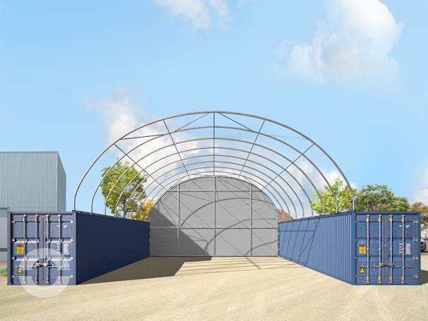 Rückwand für Container-Überdachung 10m Breite, PRIMEtex 2300 PVC Plane, grau