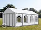 4x8m Partyzelt, PVC-Plane, grau-weiß, mit Bodenrahmen 4x8m Partyzelt, PVC-Plane, grau-weiß, mit Bodenrahmen