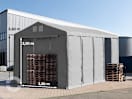 5x10 m Lagerzelt, PVC-Plane, grau, mit Bodenrahmen, mit Statik (Betonuntergrund)