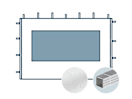 Seitenwand mit einem Panoramafenster für 3 m breiten Faltpavillon mit 32 mm Aluminiumgestänge, weiß Seitenwand mit einem Panoramafenster für 3 m breiten Faltpavillon mit 32 mm Aluminiumgestänge, weiß