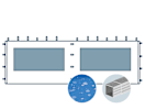 Seitenwand mit einem Panoramafenster für 6 m breiten Faltpavillon mit 32 mm Aluminiumgestänge, blau Seitenwand mit einem Panoramafenster für 6 m breiten Faltpavillon mit 32 mm Aluminiumgestänge, blau