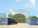 Rückwand für Container-Überdachung 8m Breite, PRIMEtex 2300 PVC Plane, dunkelgrün Rückwand für Container-Überdachung 8m Breite, PRIMEtex 2300 PVC Plane, dunkelgrün