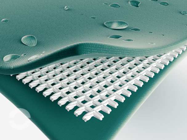 Nahaufnahme der reißfesten PRIMETex PVC-Plane mit verstärkter Gewebeeinlage.