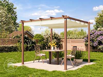 retractable sun sail pergola in garden