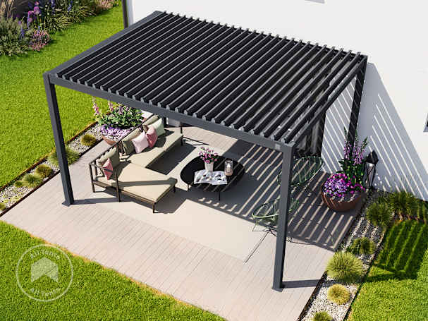 aerial view of louvered pergola in antracite