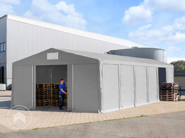 Carpa almacén gris con puerta corredera