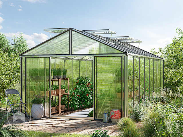 Un invernadero grande en el jardín