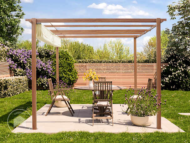 Pérgola con óptica de madera