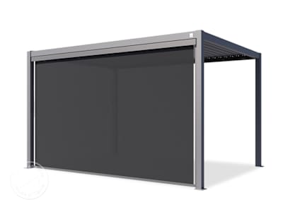 Pergola roller blind mounted on aluminium pergola for shade and privacy