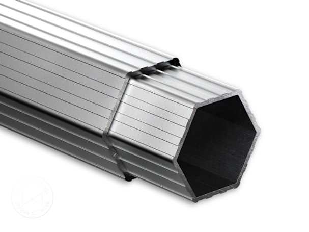 Hexagonal aluminium leg of a heavy-duty pop-up gazebo