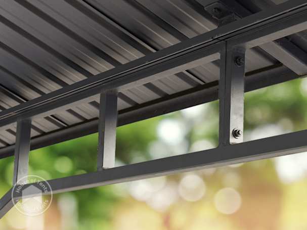 Reinforced metal roof frame of a premium garden gazebo
