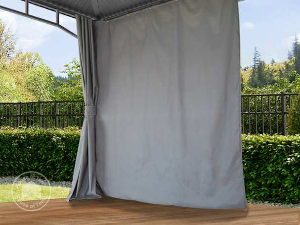 Water-repellent curtain panel on a heavy-duty garden gazebo