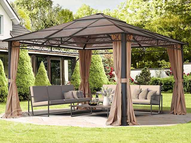 4x4m garden gazebo with curtains – ideal for outdoor lounge or hot tub canopy