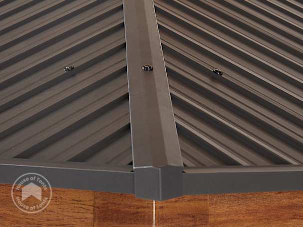 Close-up of 0.5 mm galvanised steel roof panel for gazebo, designed for maximum durability and weather resistance