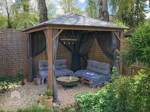 corner garden gazebo in a backyard