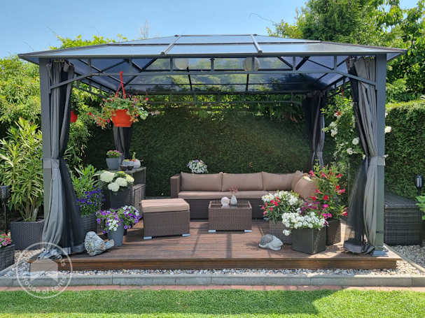 furnished garden gazebo in backyard