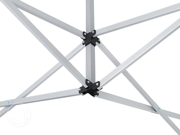 Close-up of scissor frame mechanism on a pop up gazebo for quick and stable setup