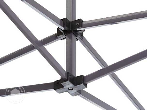 Steel scissor frame structure of a premium pop up gazebo for extra stability.