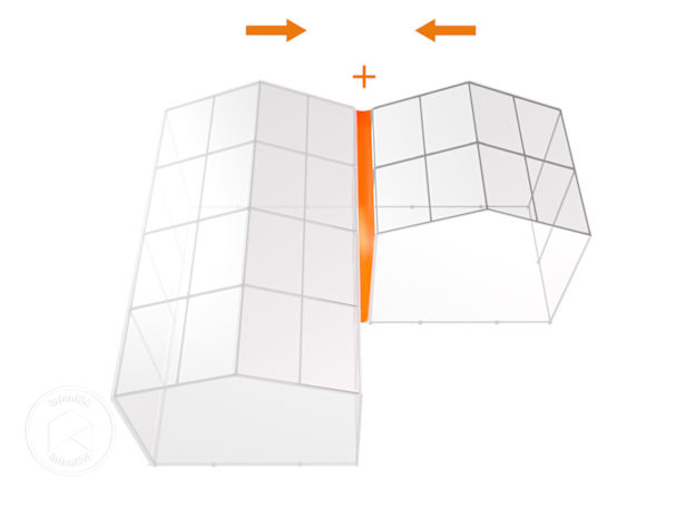 Deux tentes de différentes tailles reliées par le côté