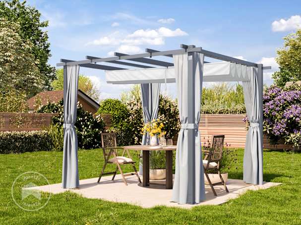 Pergola avec rideau gris
