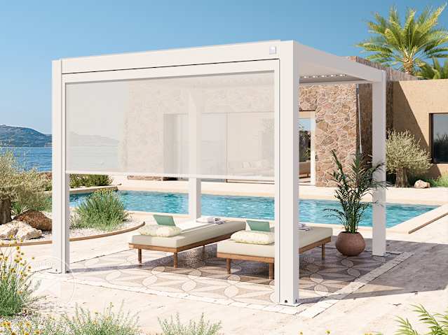 Pergola blanche avec store