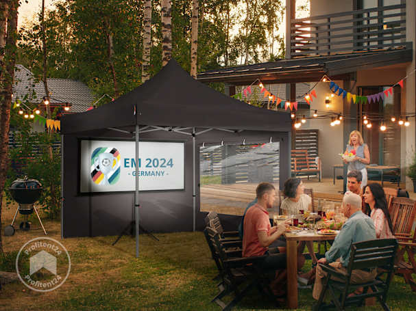 Privat viewing in een zwarte easy up partytent