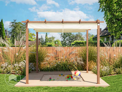 Stalen pergola met schaduwdoek